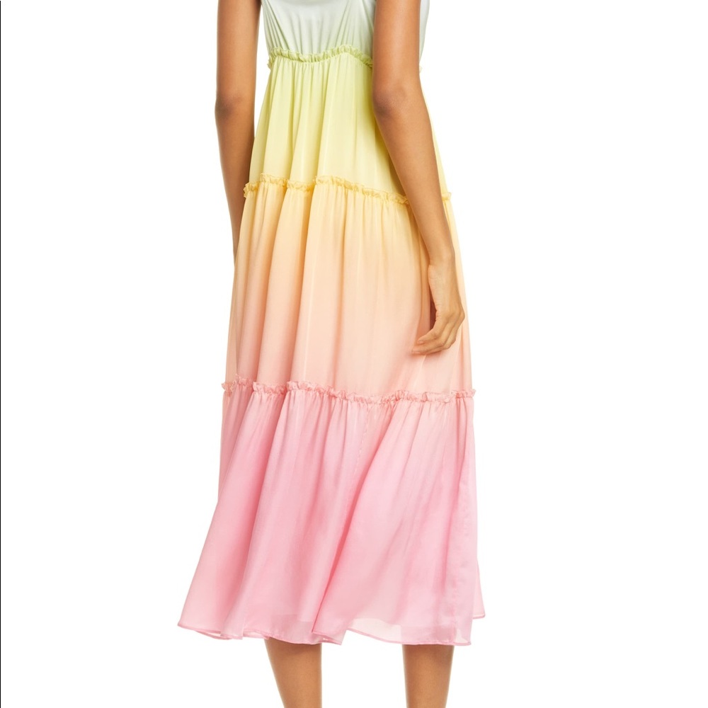 The Adrienne Rainbow Tiered Silk Midi Dress